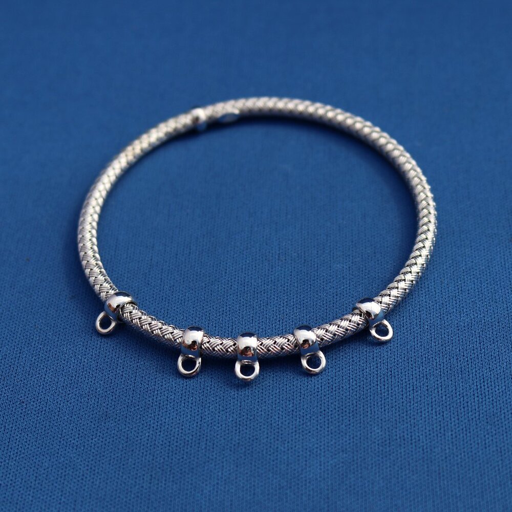 Sterling Silver Mesh Bangle Bracelet with 5 Free-moving Rings for Jewelry Making